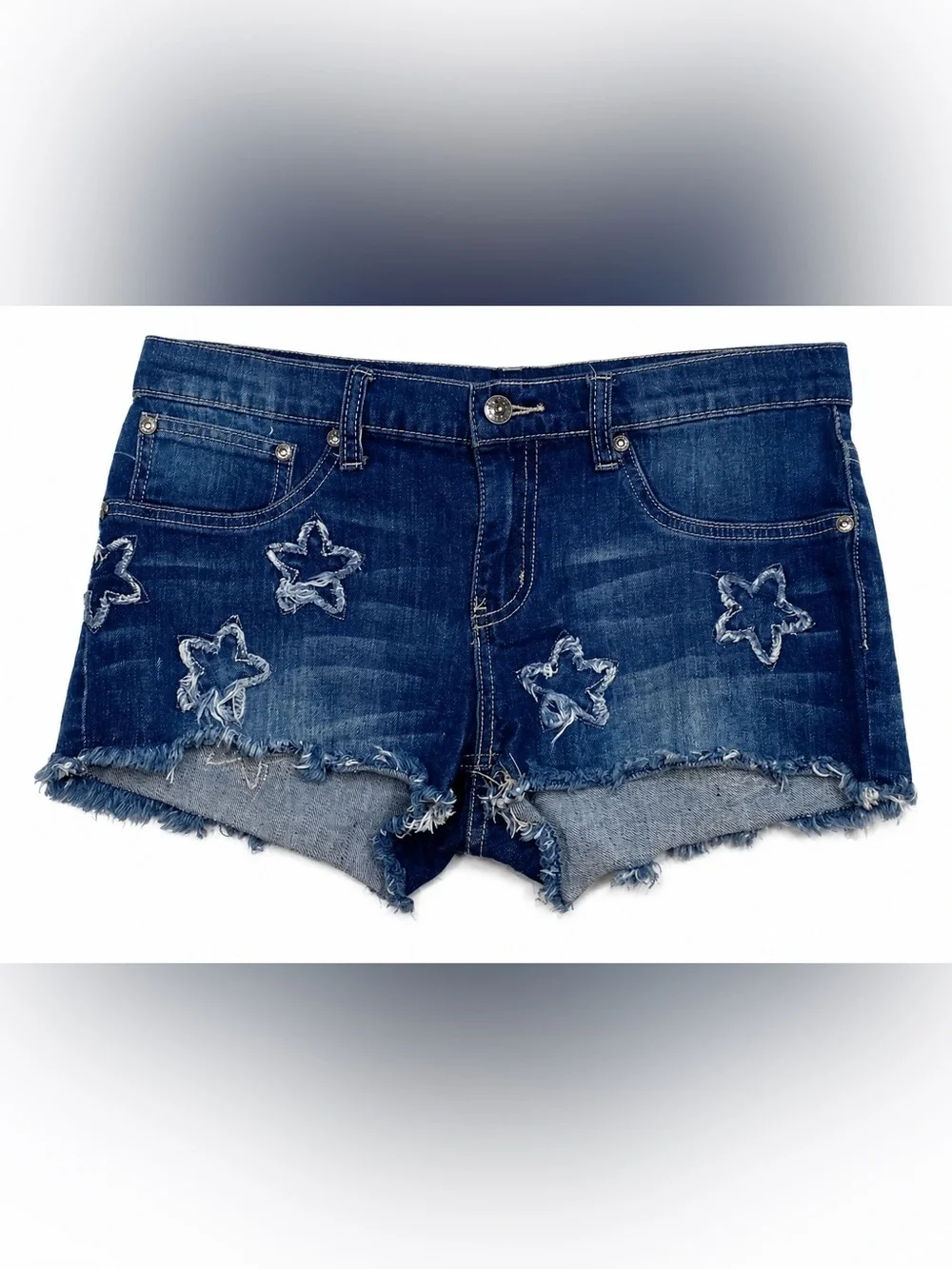 VENUS Blue Distressed Denim Shorts with Star Appliqué